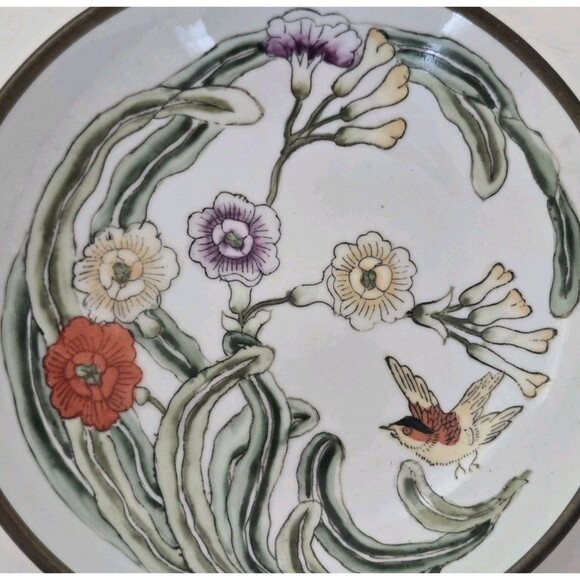 Vintage Japanese ACF Hand Painted Floral Porcelain Ware Brass Trinket Bowl Dish - Picture 2 of 5